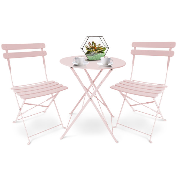 House of Hampton Bistro Table And Chairs Set Of 3, Metal Foldable